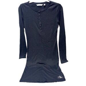 Calvin Klein Dress Black Cute Summer Long Sleeve Henley Dress Small, New, Casual